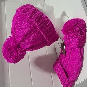 Nordstrom Modena pom pom cable knit beanie hat fuchsia essential cold weather OS